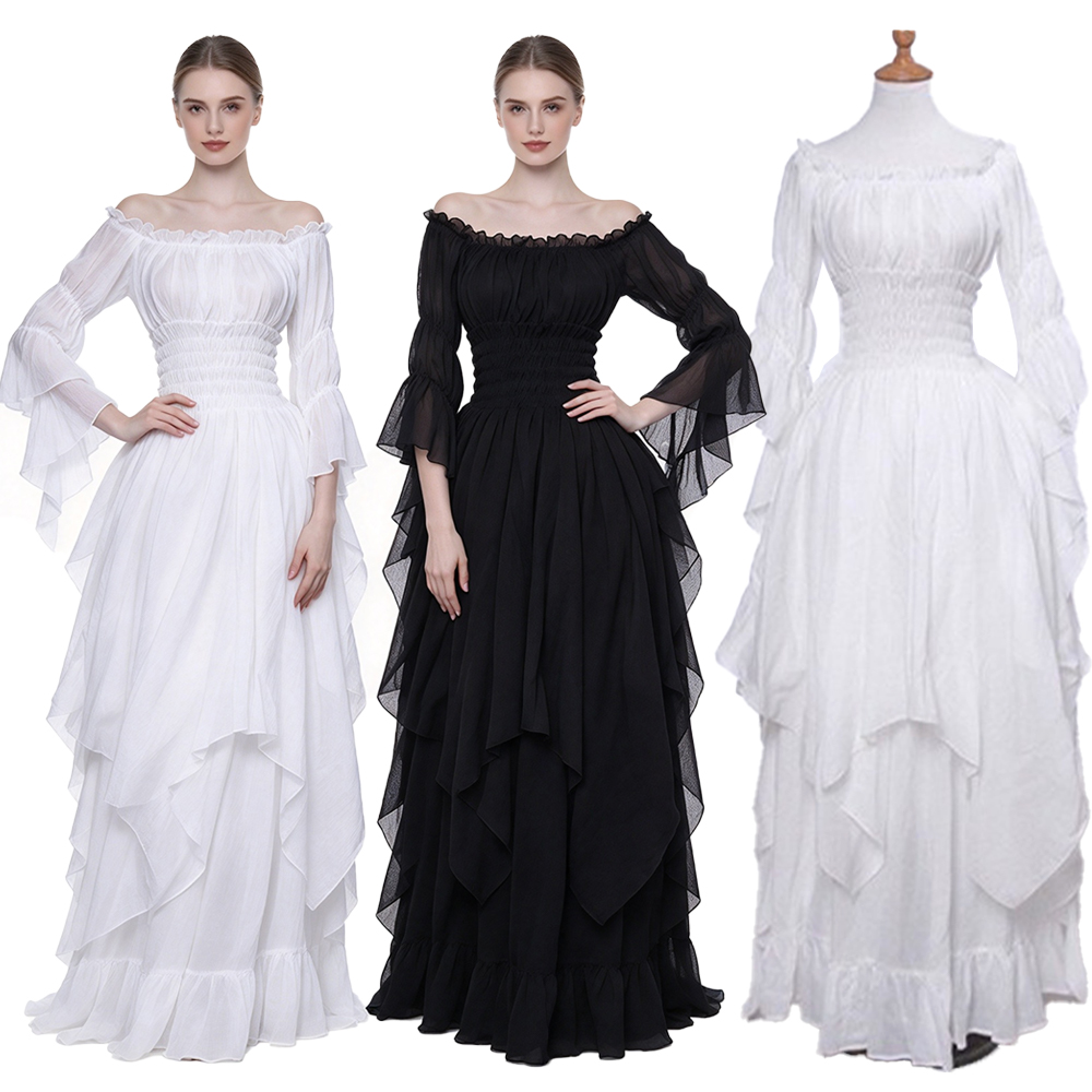 Lace Dress - Abito Medievale Retrò con Spalle Scoperte,