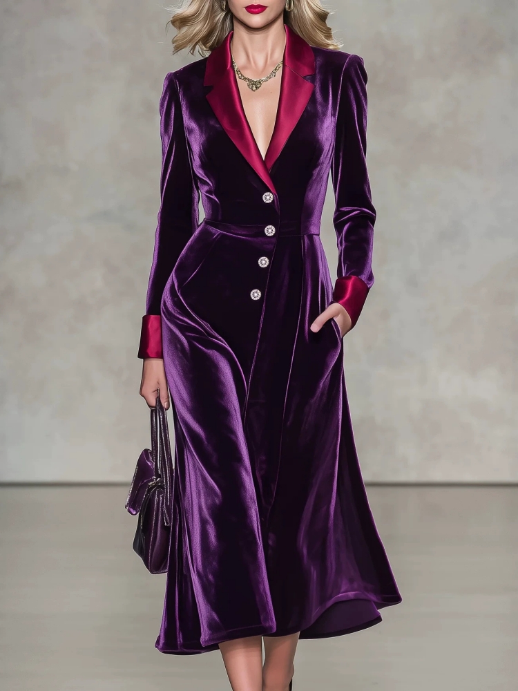Midi Dress - Elegante abito in velluto da donna,
