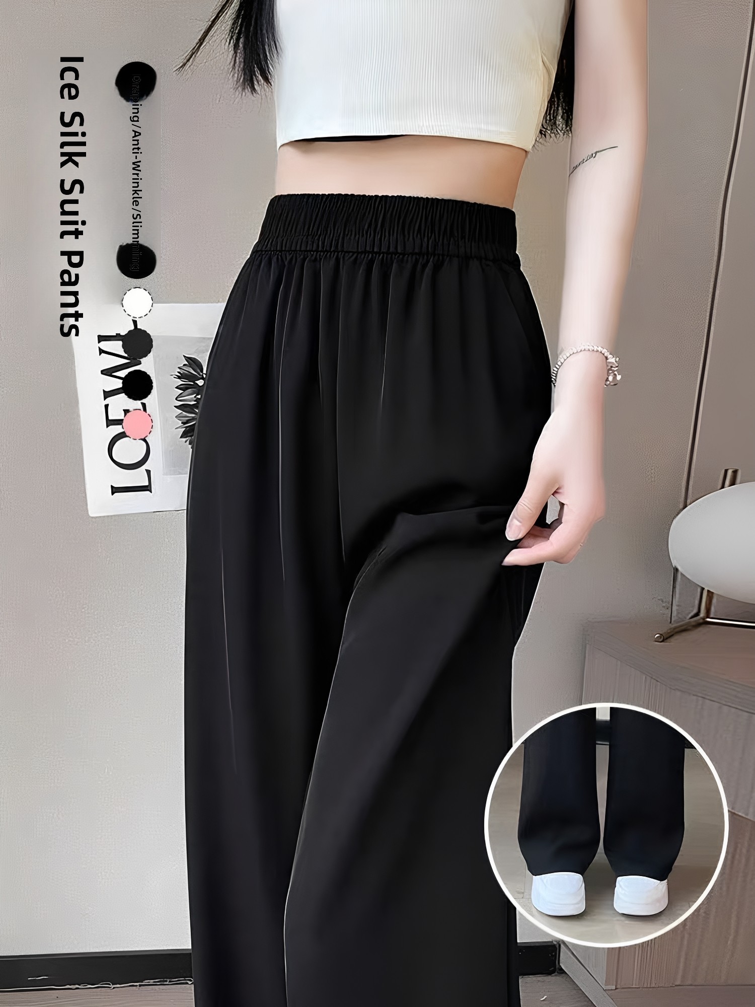 Tailored Trouser Wide - Pantaloni neri da donna, modello slim,
